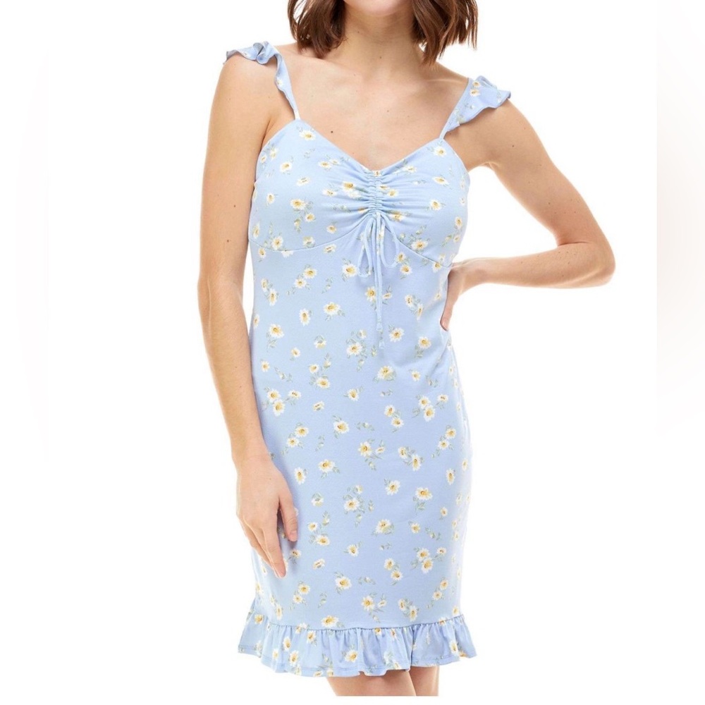 NWT! Planet Gold Light Blue Floral Mini Dress. Junior size Large